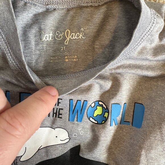 Cat & Jack Swim Suit Rashguard SPF T-shirt Whales Blue Grey Toddler Size 2T - Picture 6 of 7